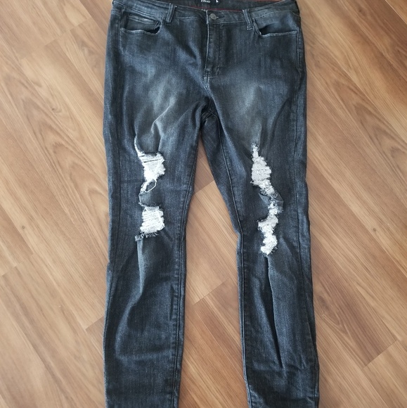 Cello Denim - Black Denim Destroyed Skinny Jeans